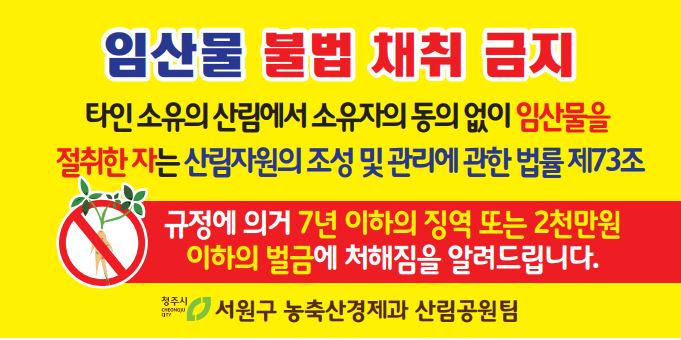 서원구 임산물 불법 채취 금지 현수막